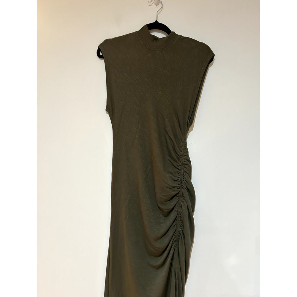 Anthropologie Daily Practice Olive Ruched Mock Neck Maxi Dress Size S - Picture 2 of 7